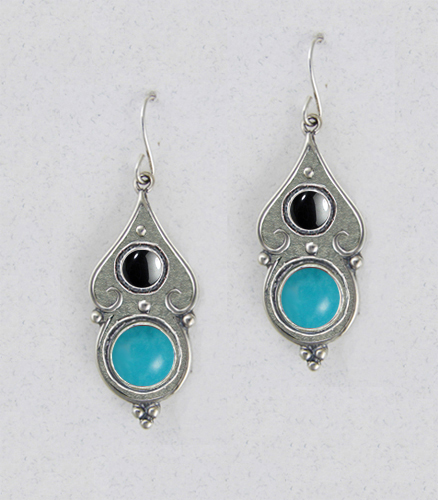 Sterling Silver Gothic Look With Turquoise Gemstone Drop Dangle Earrings